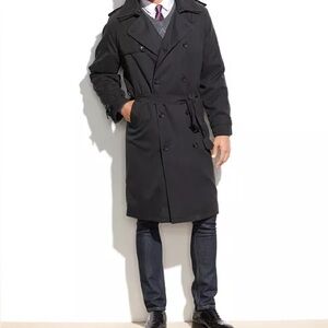 Vintage Trench Coat Mens 42R Black London  Fog Double Breasted  Removable Liner